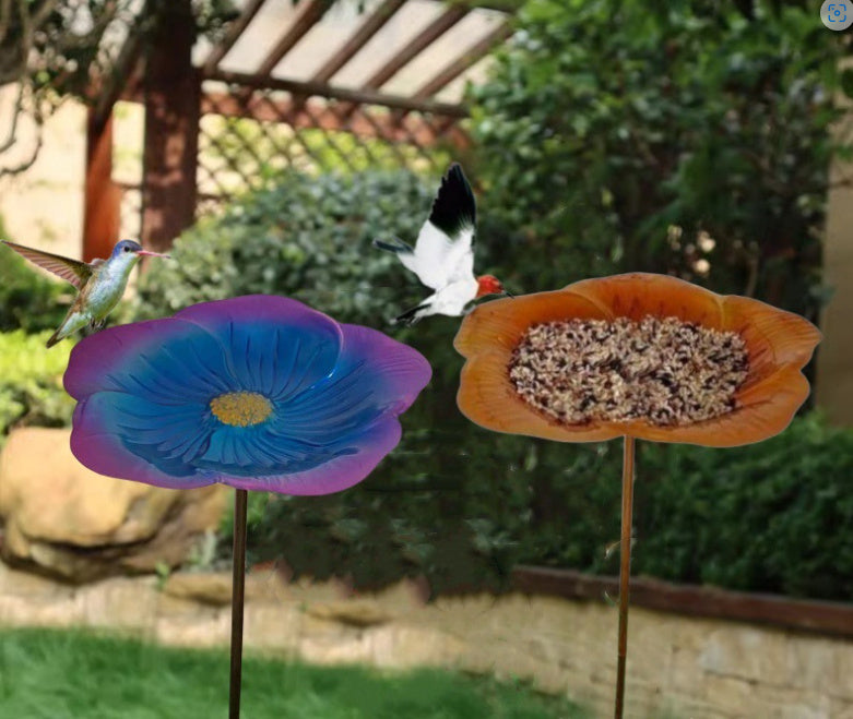 Ground Metal Flower With Sheep Hook Bird Feeder