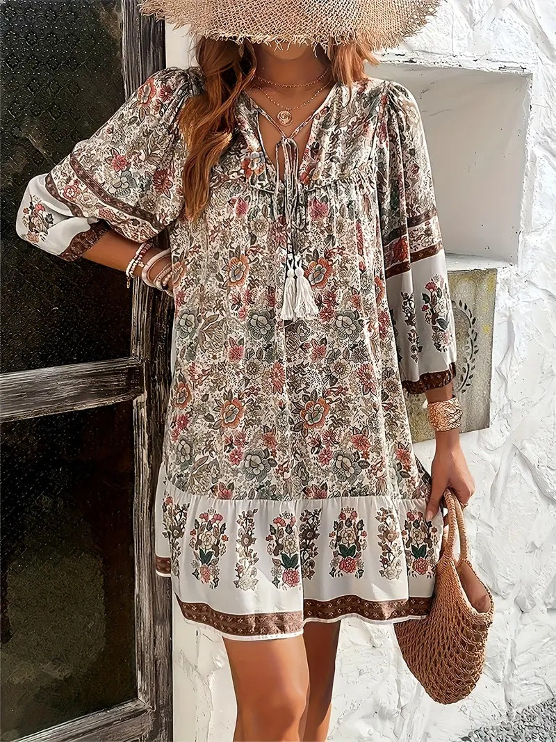 Women's Full Print Tie Neck Dress