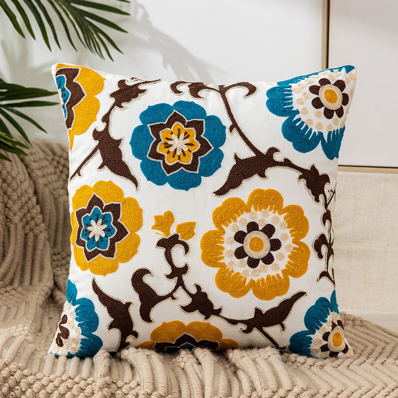 Flower Embroidery Pillow Cover Pastoral Style
