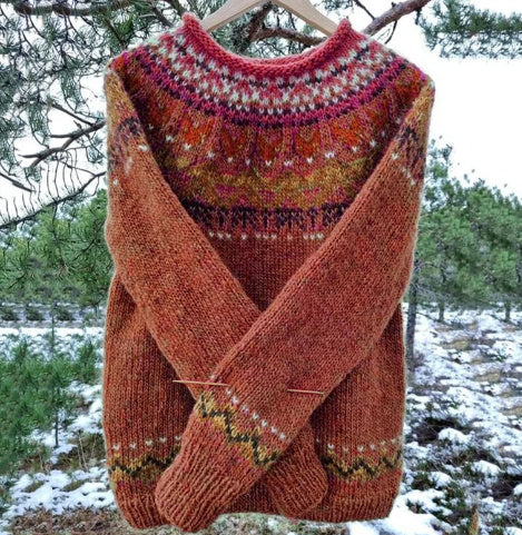 Thick Needle Fabric Printed Women's Round Neck Sweater