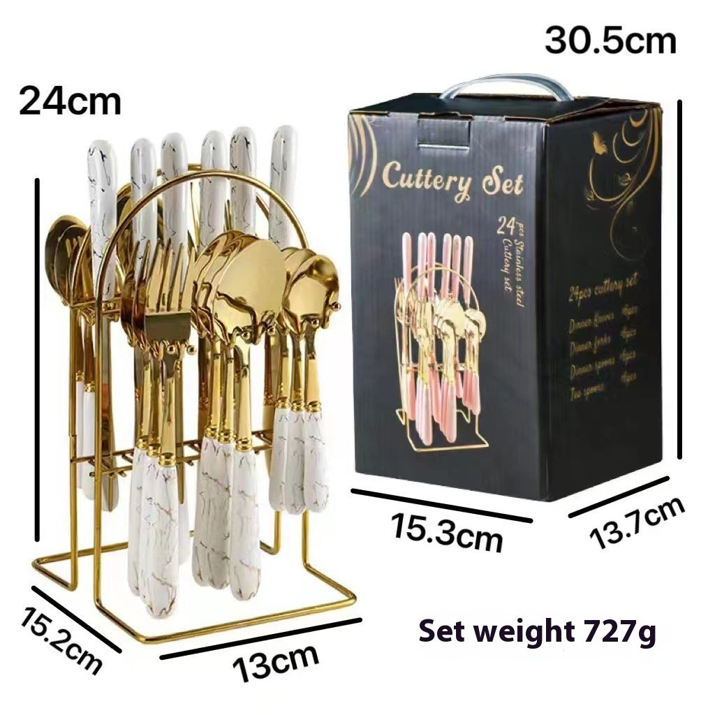 24-piece Stainless Steel Tableware Knife Fork And Spoon Storage Rack Suit
