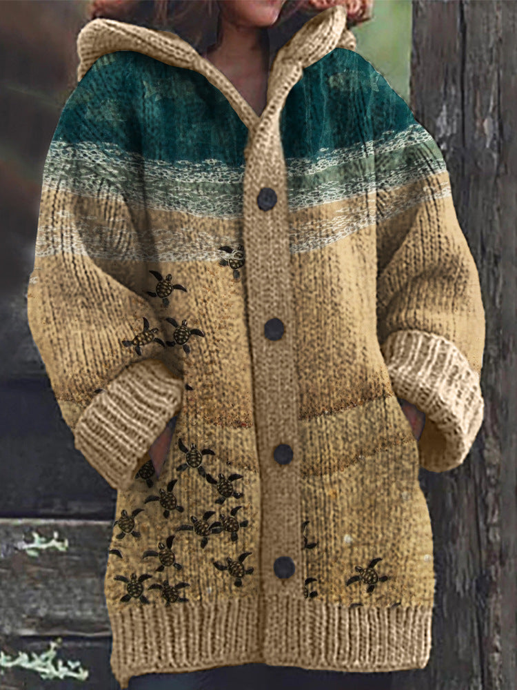 New Christmas Abstract Printed Casual Cloak Coat