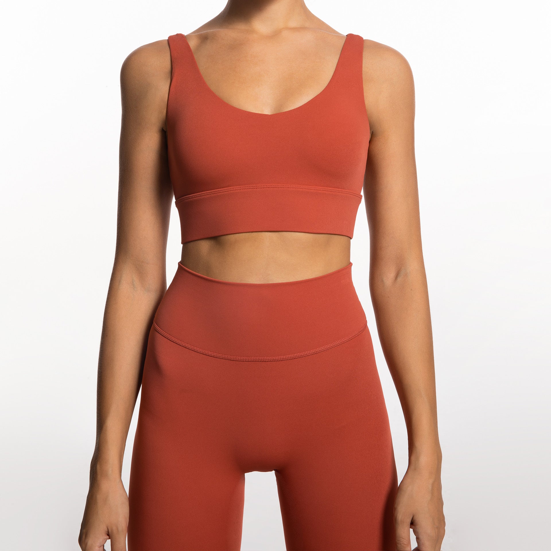 Autumn And Winter Nylon Nude Yoga Suit Suit With Thin Shoulder And Back Bra