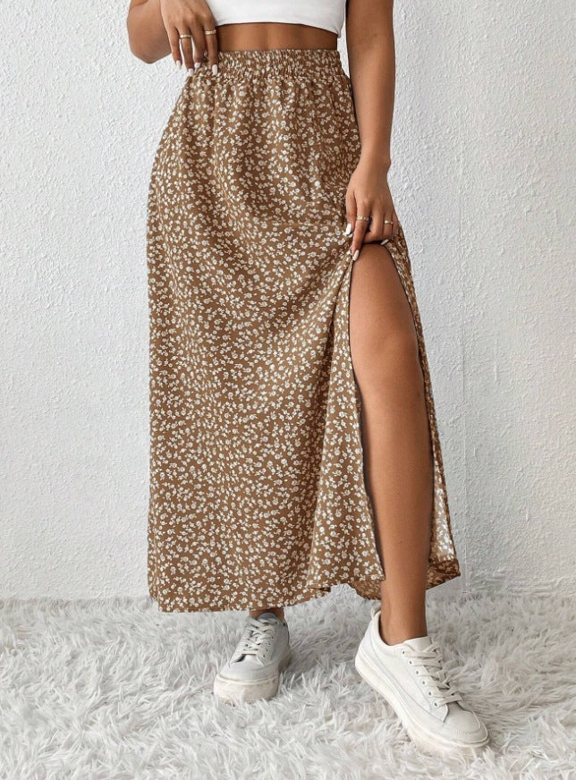 Women's Floral Split High Waist Printed Skirt