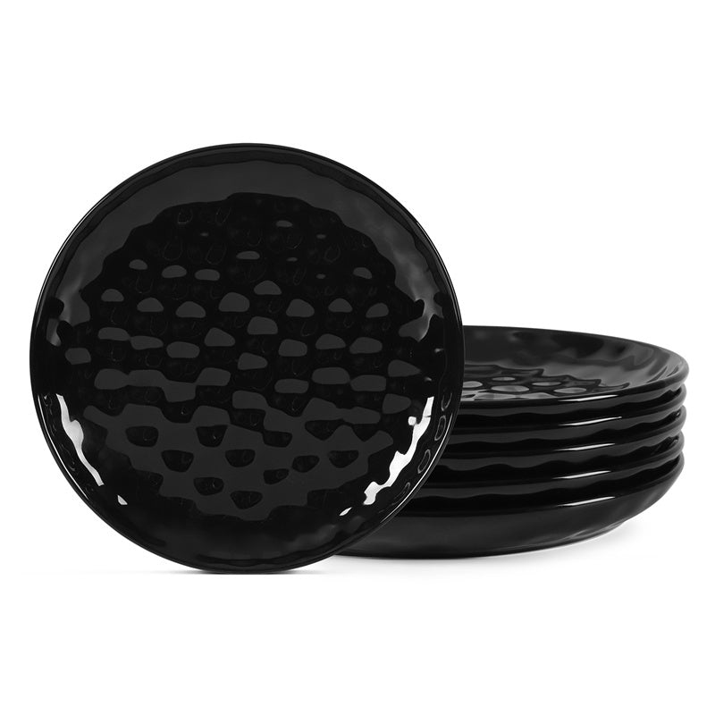 11 Inch Ceramic Plate Black Noble  Elegant Hammered  6-piece Set  For  Parties Family Dinners
