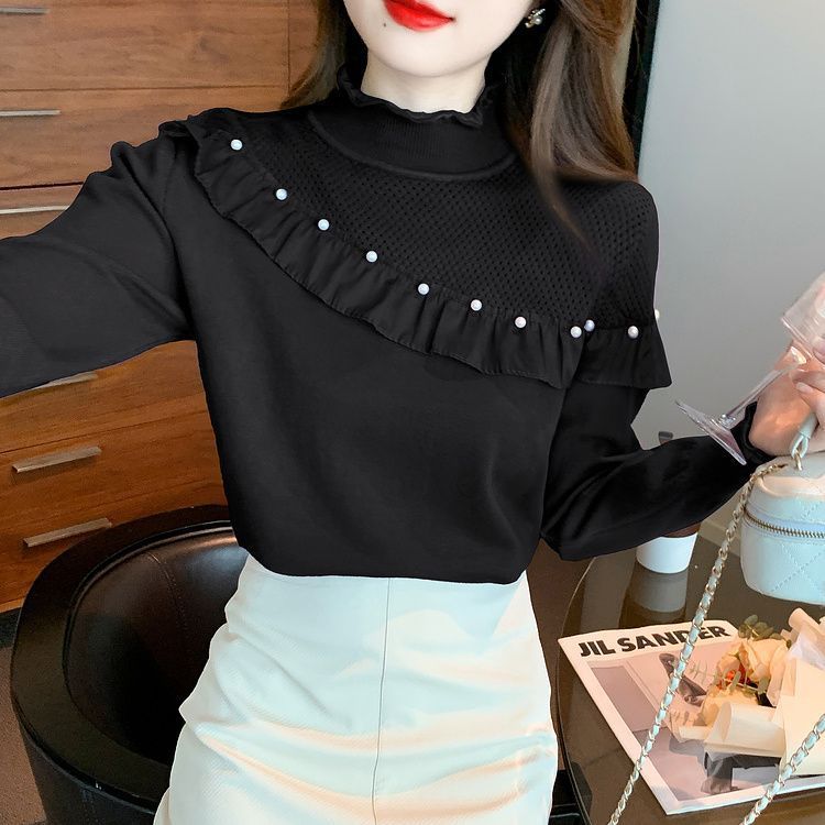 Women's Ruffled Stitching Half-high Collar Long Sleeves Knitwear