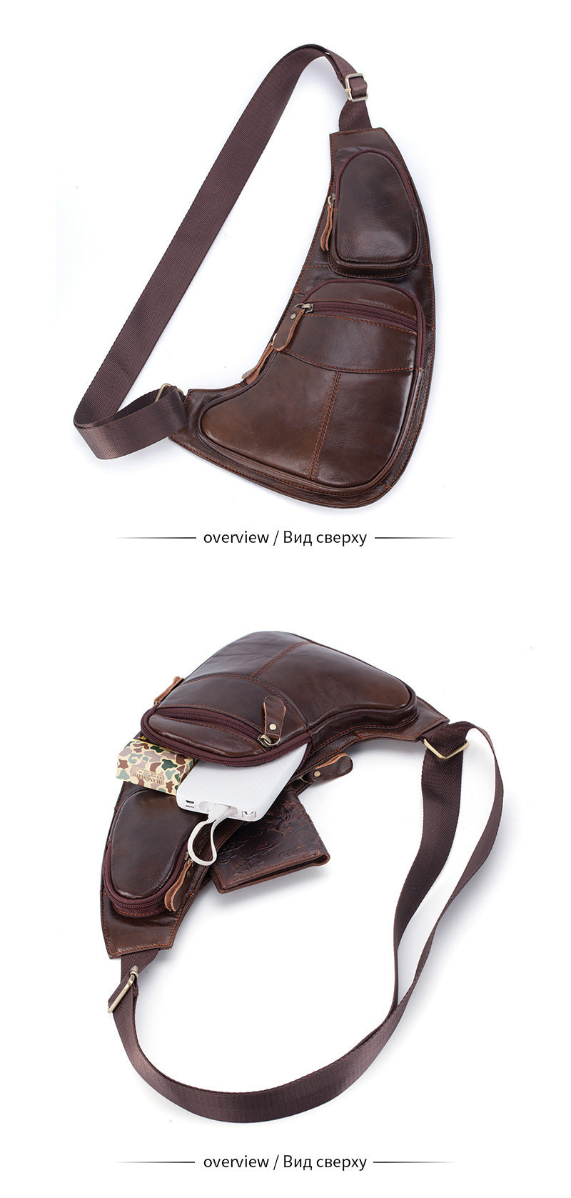 Genuine Leather Men's Crescent Chest Bag First Layer Cowhide