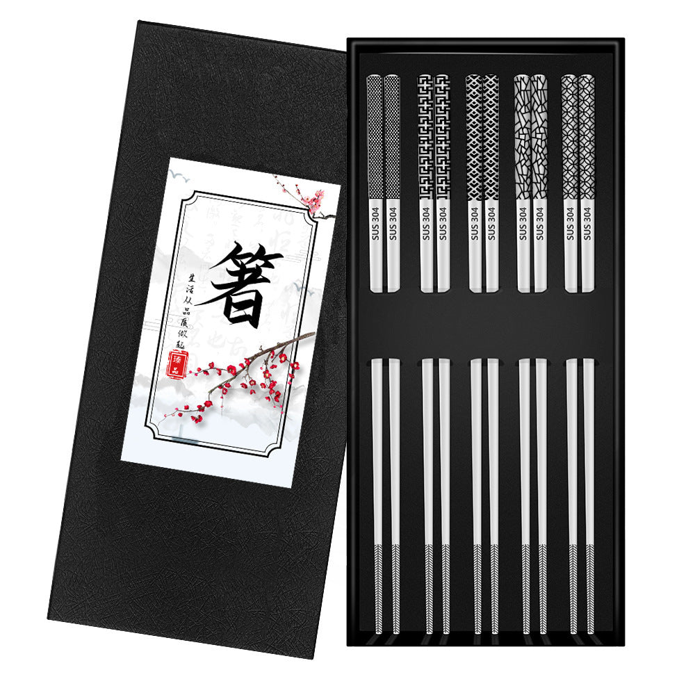 304 Stainless Steel Chopsticks Sets Square Non-slip Household Chopsticks