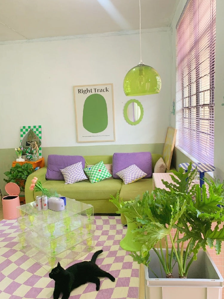 Checkerboard Carpet Living Room Girl Ins Bedroom Purple Plaid Bedside