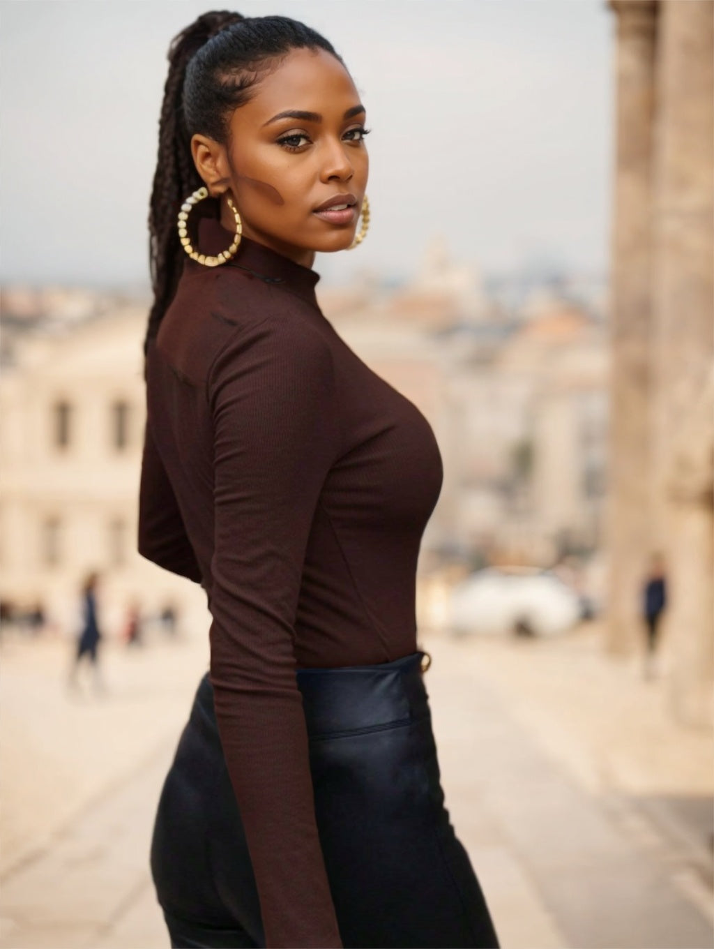 Women's Solid Color Half Turtleneck T-shirt