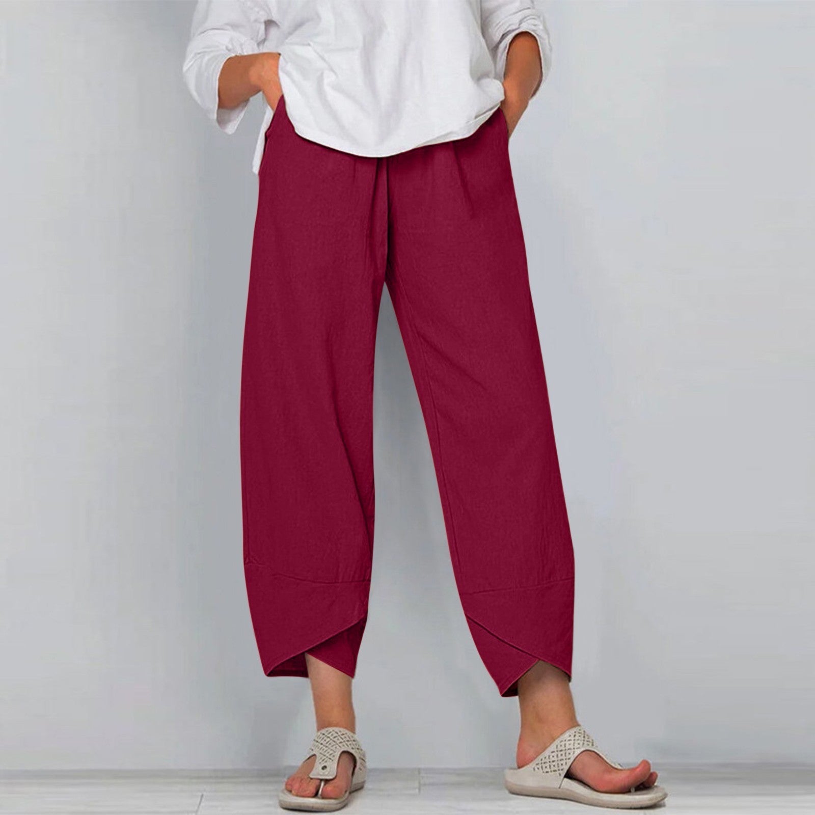 Solid Color Plus Size Women's Simple Loose Casual Cropped Pants
