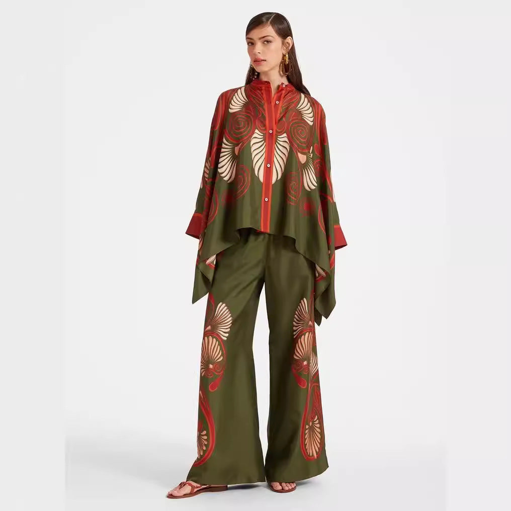 Fashion Women's Stand Collar Irregular Top Trousers Suit