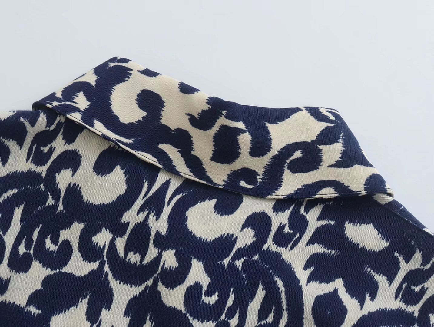 New Women's Stand Collar Printed Long Sleeve Waist-controlled Lace-up Dress