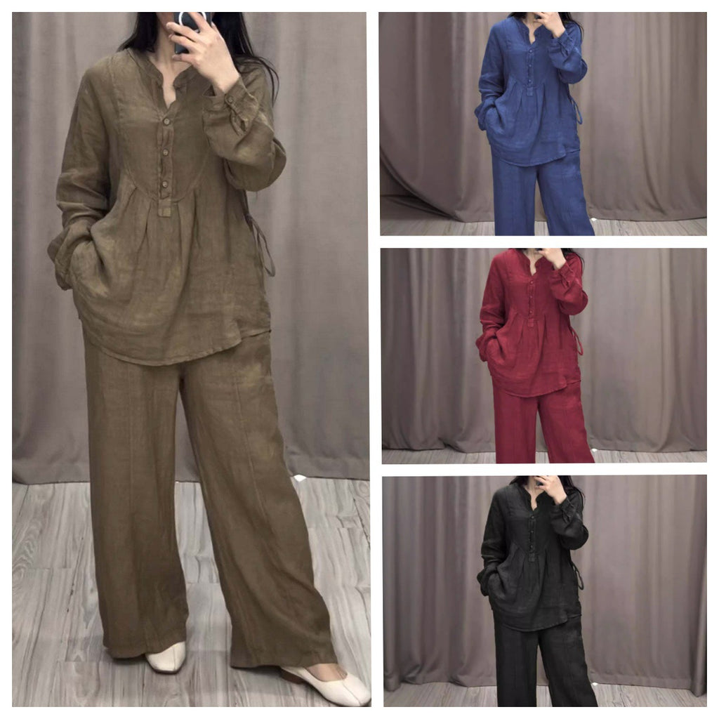 Fashion Comfortable Cotton And Linen Long Sleeve Half Cardigan Casual Suit