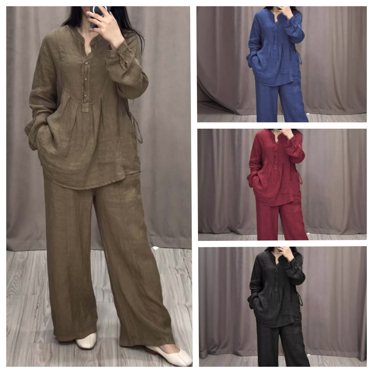 Fashion Comfortable Cotton And Linen Long Sleeve Half Cardigan Casual Suit
