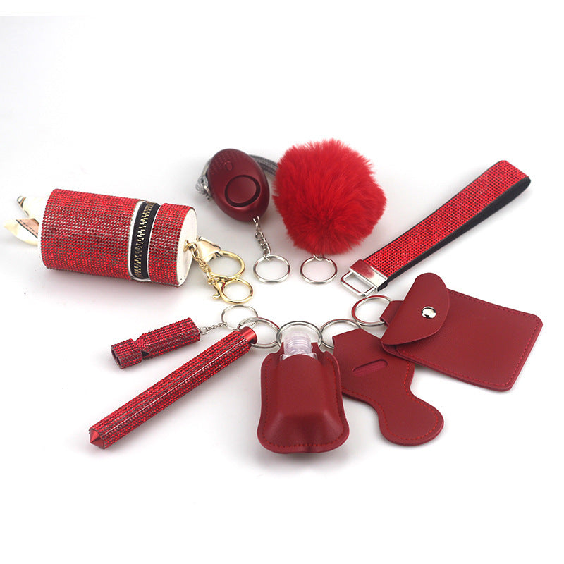 Outdoor Self-defense Flashlight Alarm 10-piece Set Keychain