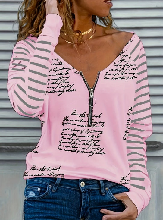 Women's Casual V-Neck T-Shirt With Unique Cloud Print