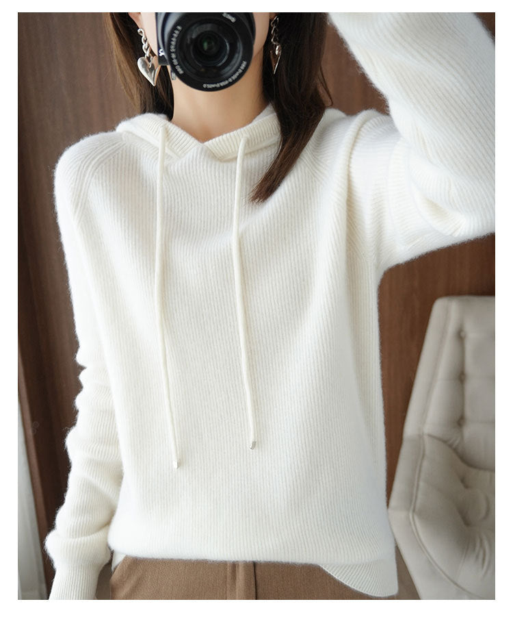 Knitted Inner Match Fleece Shirt Hooded Raglan Base Pure Wool Sweater