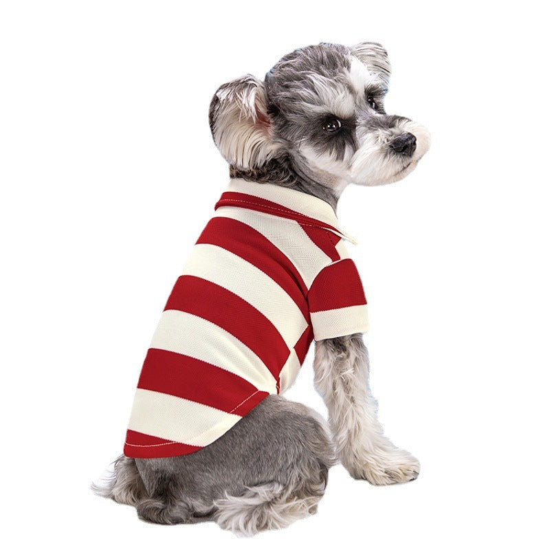 Pet Dog Polo Shirt Striped Beaded Lapel Elastic