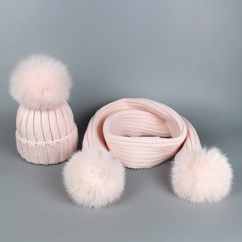 Knitted Hat Scarf Men's And Women's Autumn And Winter Warm Fox Fur Ball Wool Ball