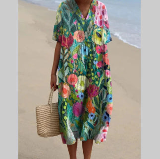 Round-neck Long Printed Casual Fashion Ladies Dress