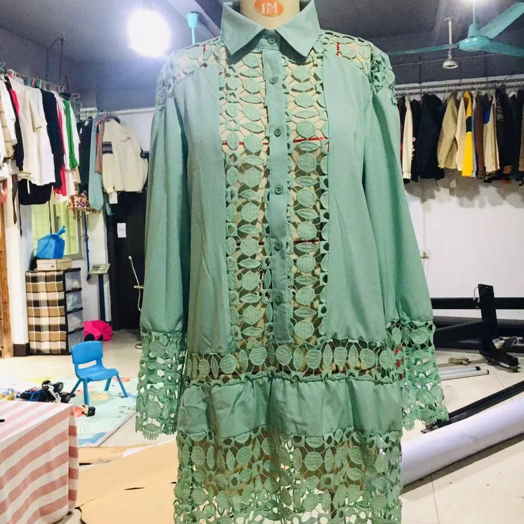 Lace Stitching Two-piece Suit Shirt Dress