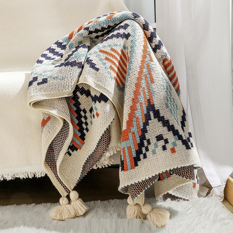 Bohemian Style Sofa Blanket Bay Window Knitted
