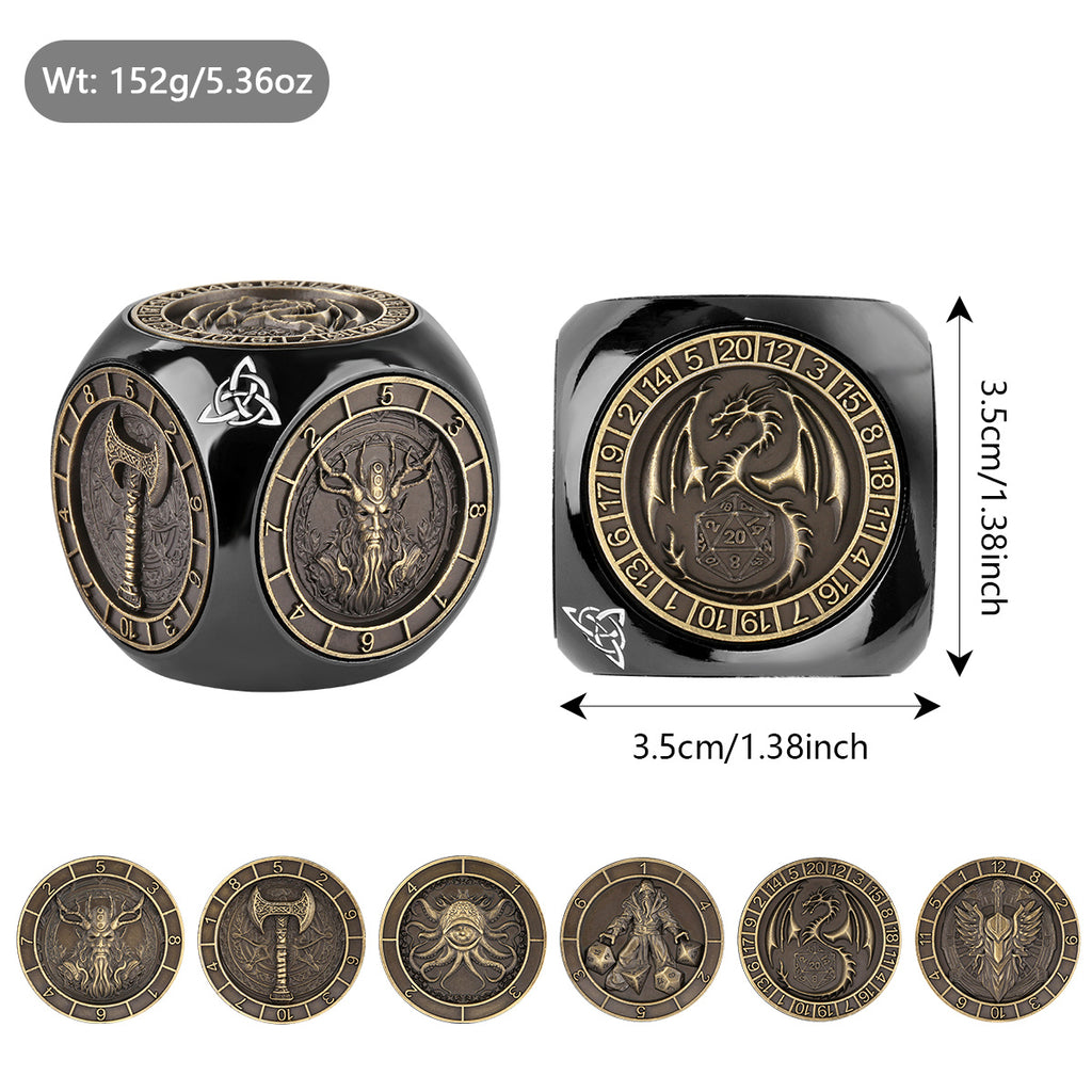 6-pack DND Dice Wheel Gift Box Set, Retro Wheel Metal Polyhedral Board Game Prop, Desktop Role Playing Decoration Collectibles Game Dice Accessories