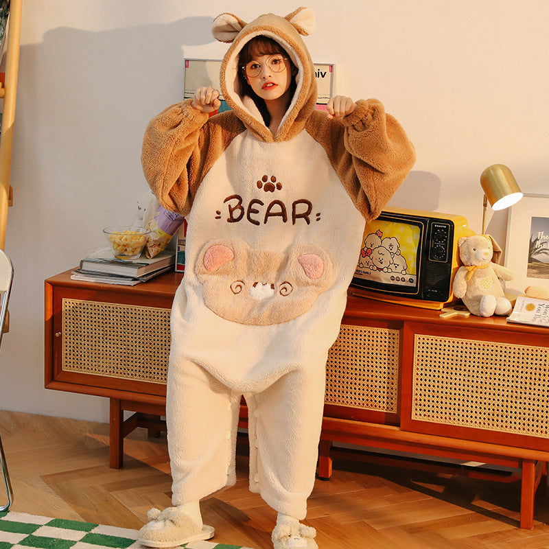 One Piece Pajamas Women's Coral Wool In Winter