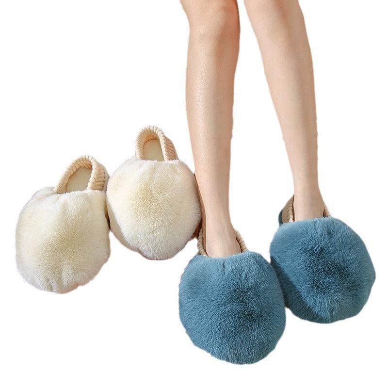 Women's Autumn And Winter Plush Fluffy Ball Thermal Slippers