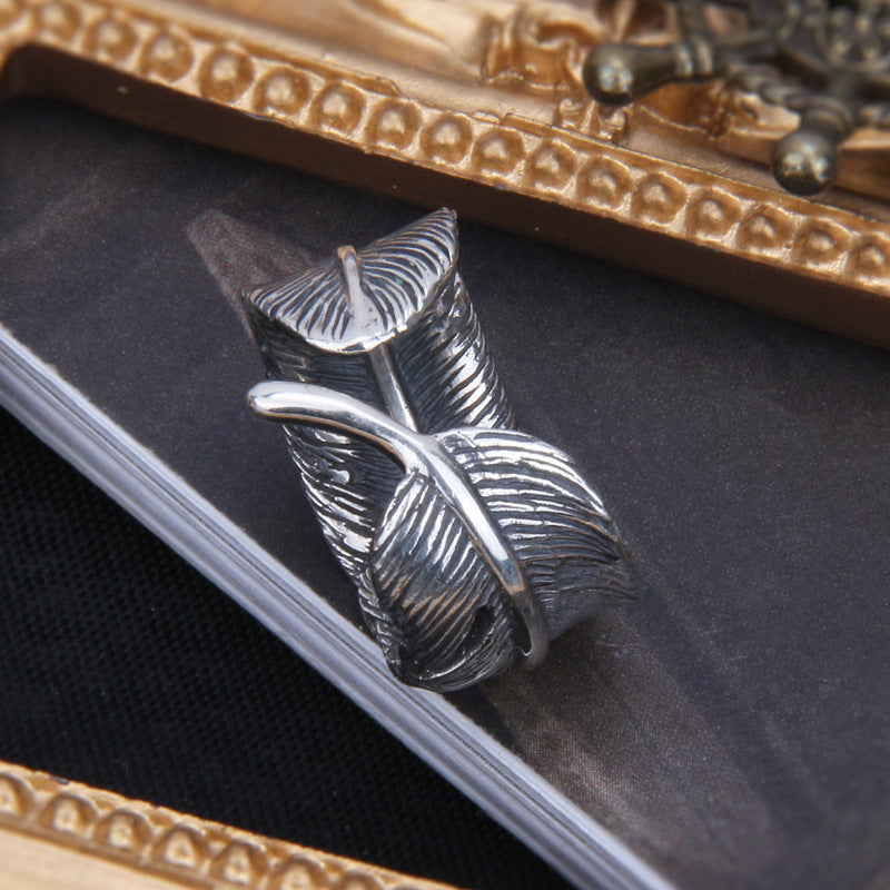 S925 Sterling Silver Feather Ring Creative Personality