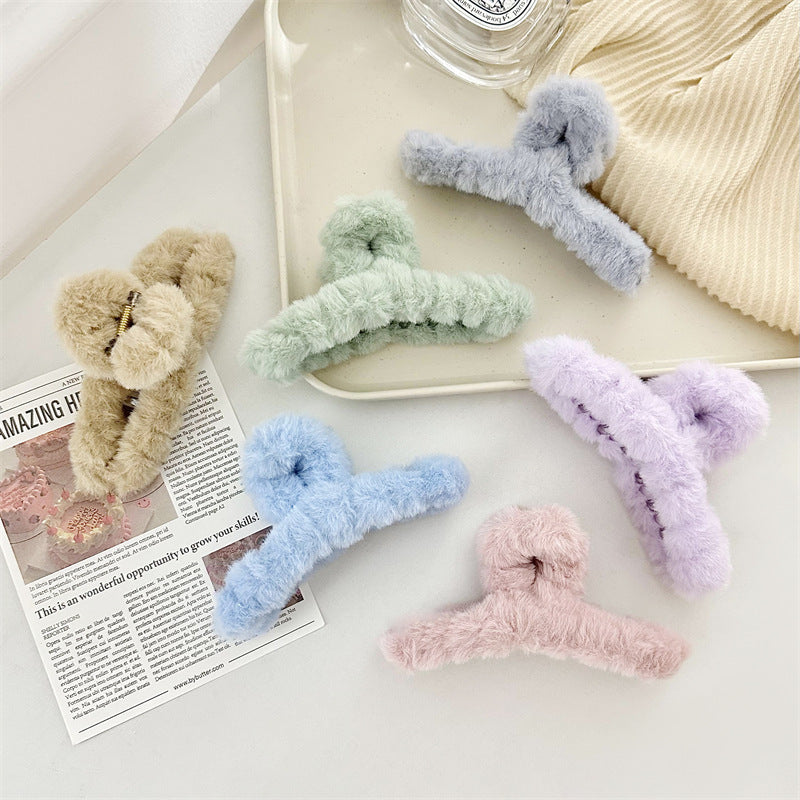 Korean Style Solid Color Plush Shark Clip Headdress