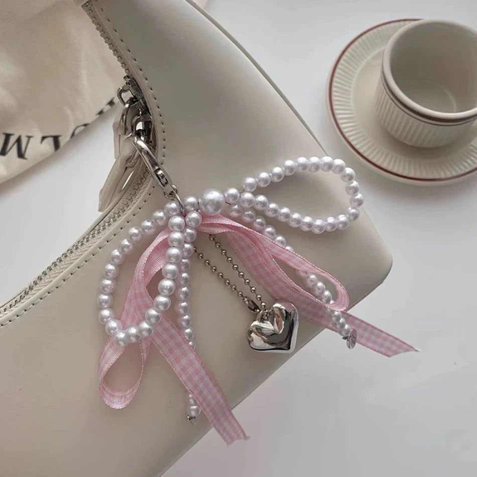 Pearl Ribbon Bowknot Love Pendant Bag Decoration