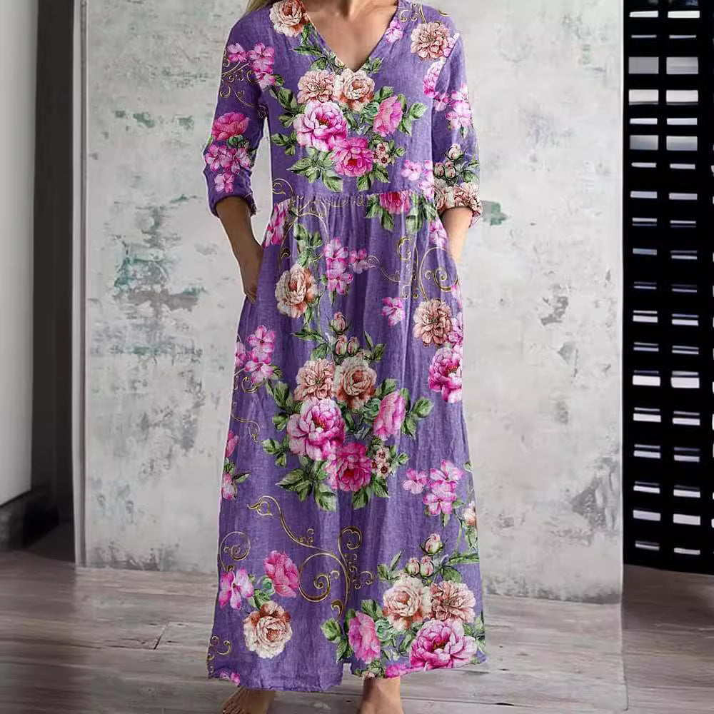 Loose Fashion Premium V-neck Print Dress