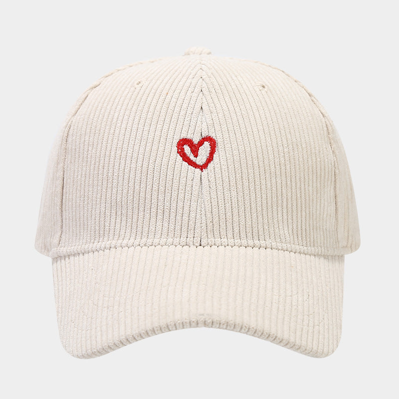 Spring And Autumn New Small Love Embroidered Corduroy Baseball Cap