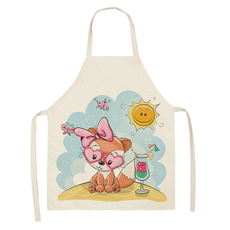 Kawaii Rainbow Fox Printed Cotton Linen Kitchen Apron
