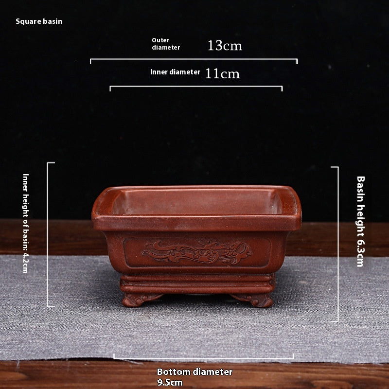 Purple Sand Flowerpot Small Size Antique Square Desktop Bonsai