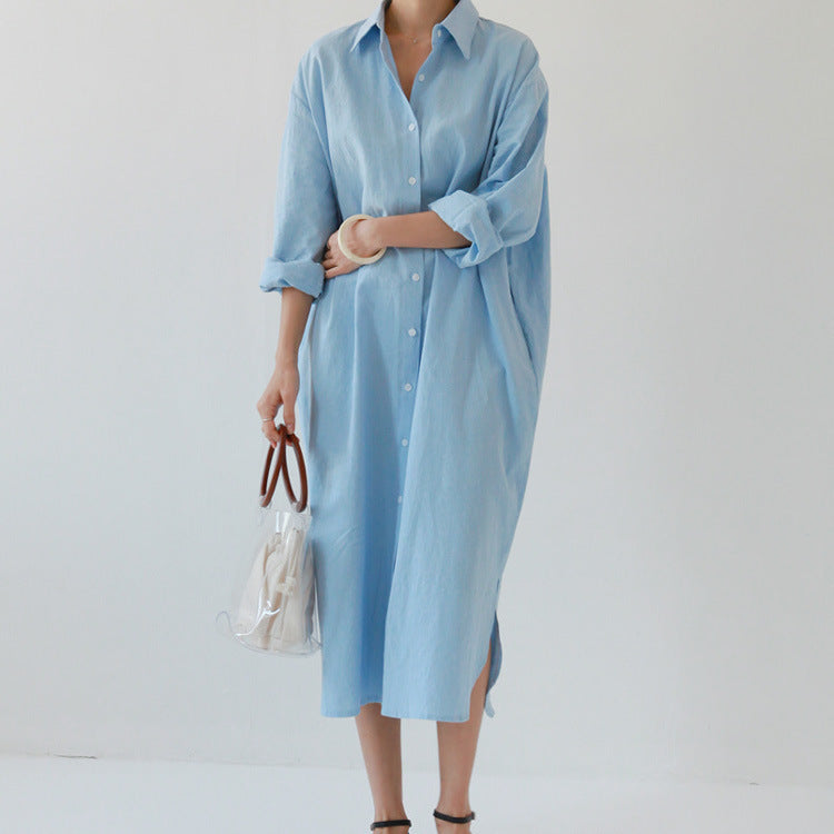 Loose Long Sleeve Cardigan Cotton And Linen Shirt Skirt