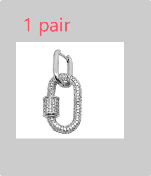Full Diamond Carabiner Stud Earrings