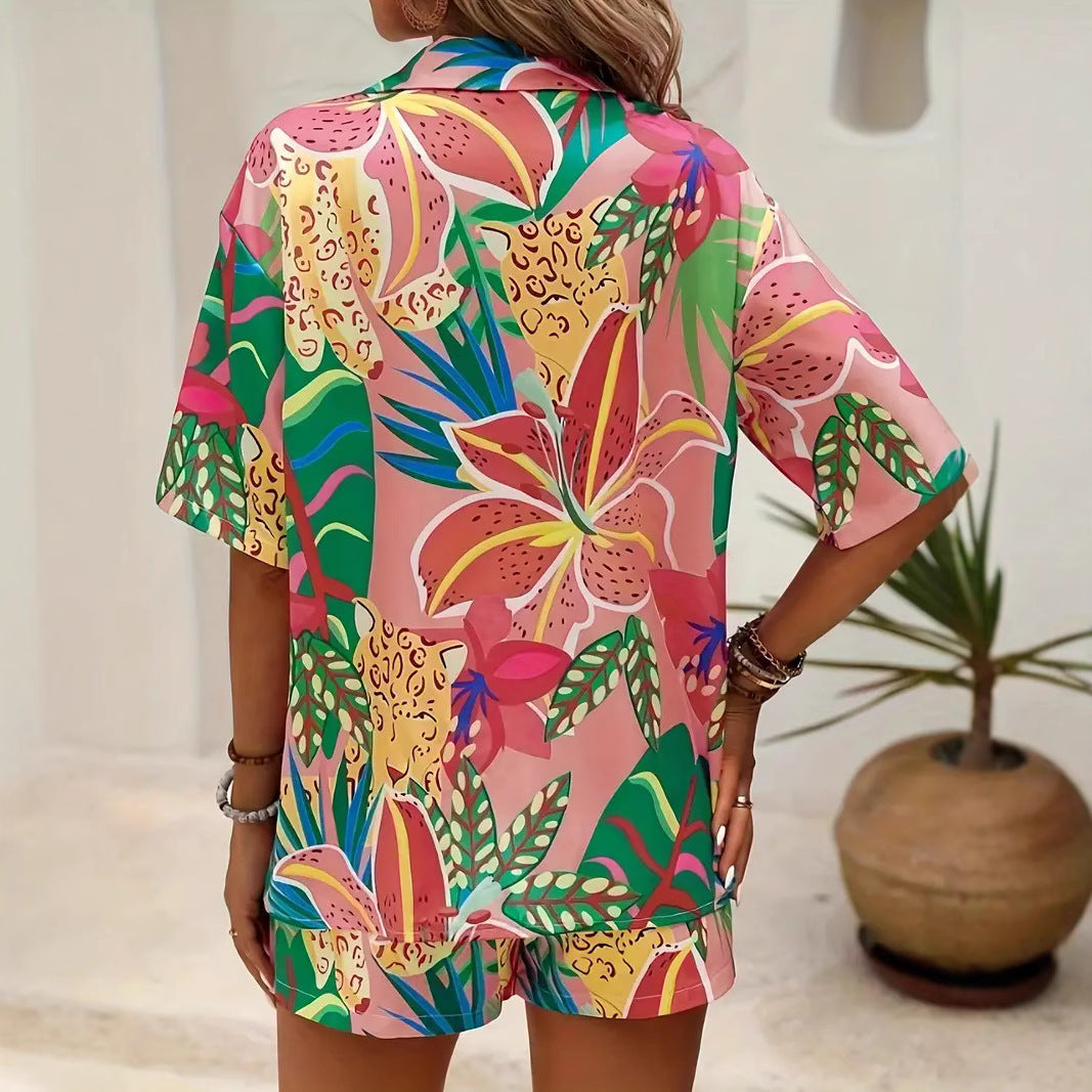 Hawaiian Style Short Sleeve Shirt Shorts Suit