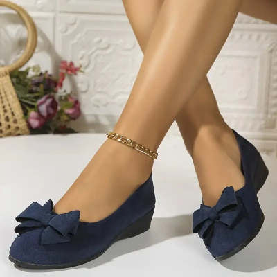 Plus Size Flat Casual Shoes Women's Suede Bow Round Head Gommino