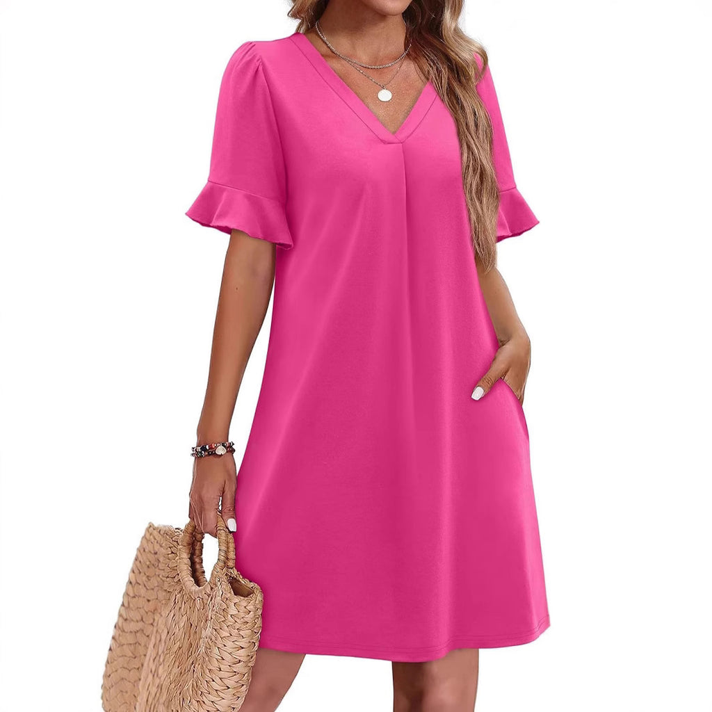Women's V-neck Vacation Elegant Ruffled Dress With Pockets