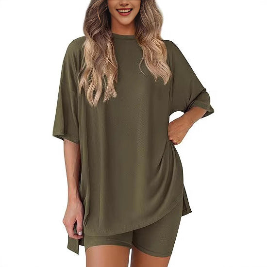 Leisure Crew Neck Split Loose-fitting Women's Home Wear Suit