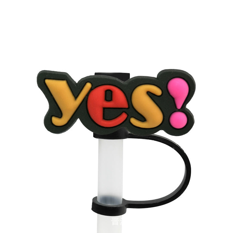 Straw Mouthpiece Silicone Dust Plug Decorative Buckle Clip Personalized Letter Label