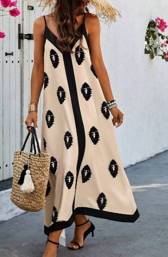Women Two-Tone Sleeveless Casual Summer Dress Maxi Women Outfit