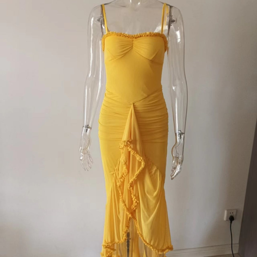 Women's Casual Simple Suspender Lace Long Dress