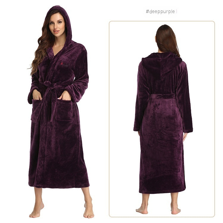 Women's Polyester Hooded Nightgown Homewear Hotel Couple Bathrobe