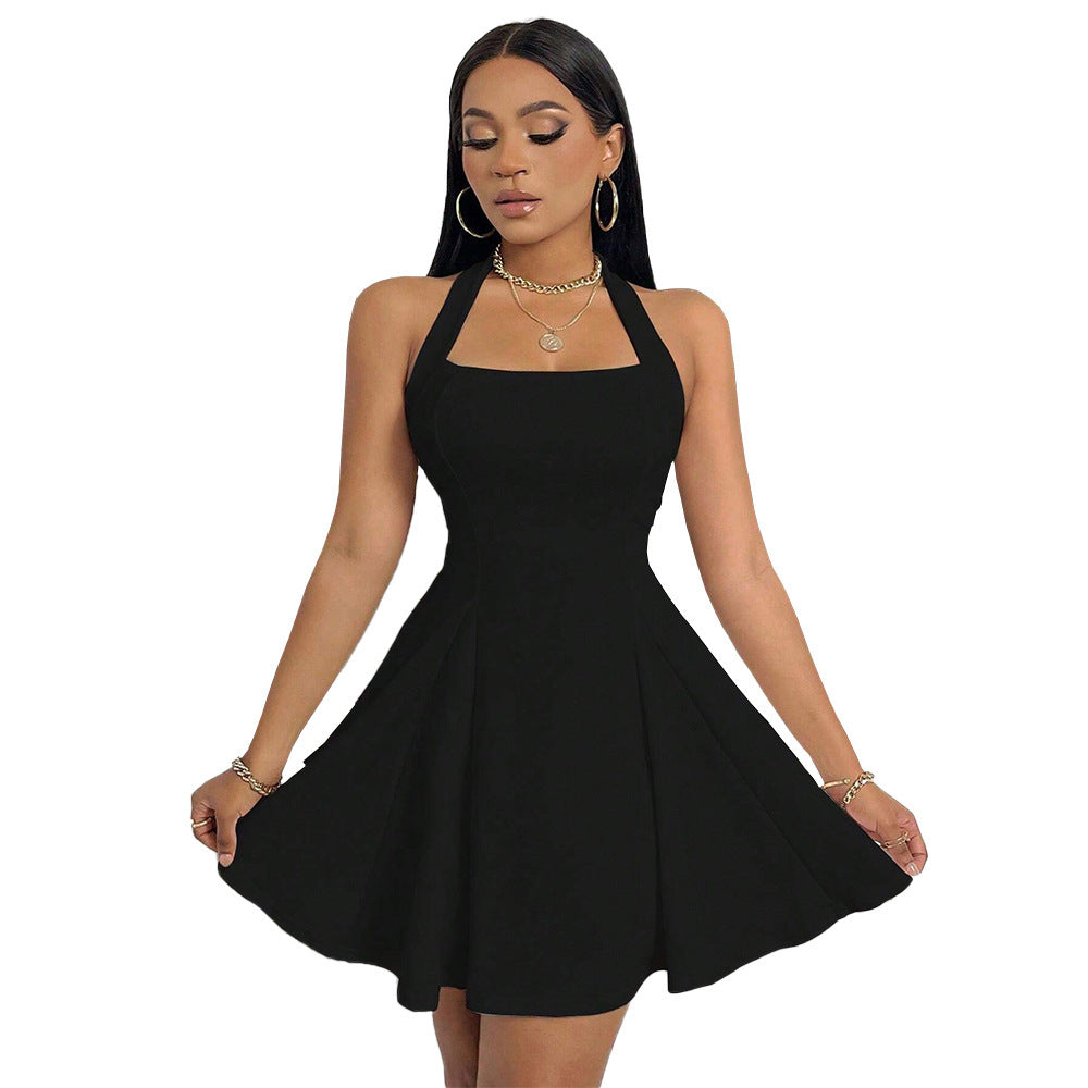 New Women's Clothing Halter Backless Waist A- Line Large Hem Skirt Dress