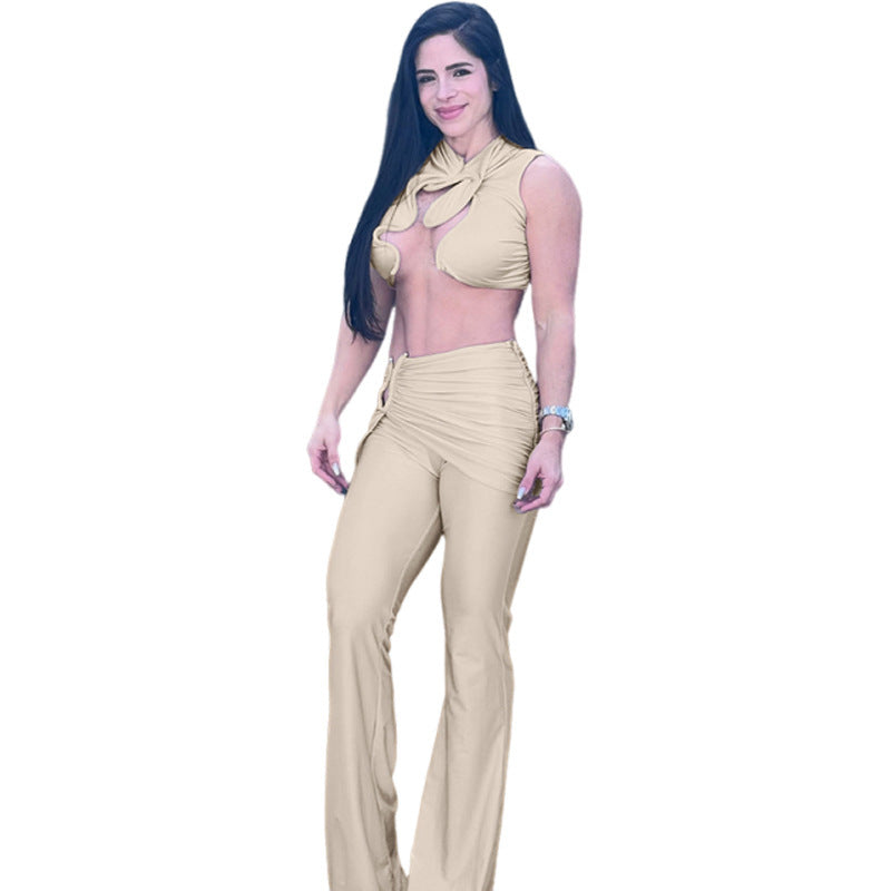 Personalized Metal Twisted Hollow Sexy Slim Fit Trousers Two-piece Set