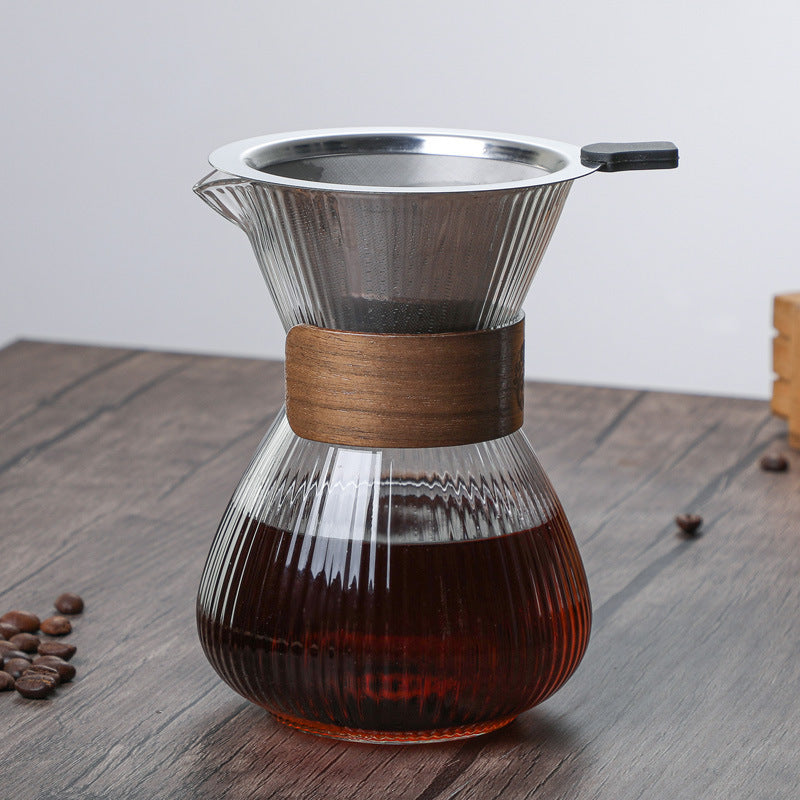 Hand-washed Glass Striped Coffee Pot Household With Filter Filter Cup Suit